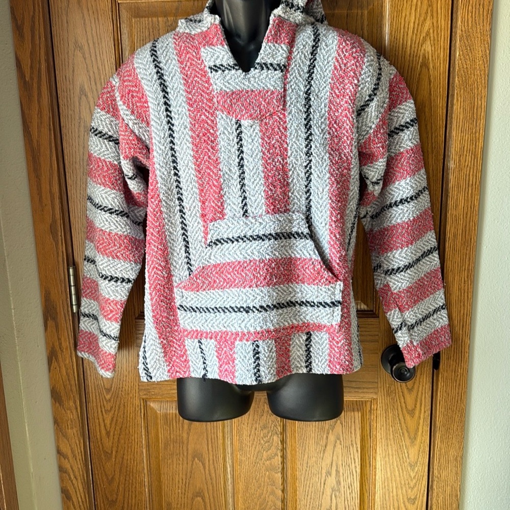 Baja Joe Striped Hooded Sweater - Pink, Black, and Gray-White